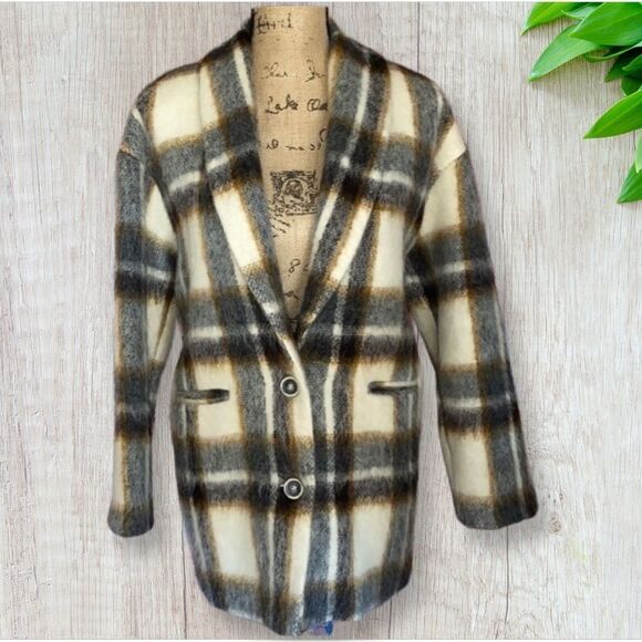 Beautiful la petite François Wool Blend Checkered Plaid Coat Size 38 Paris - Picture 2 of 16